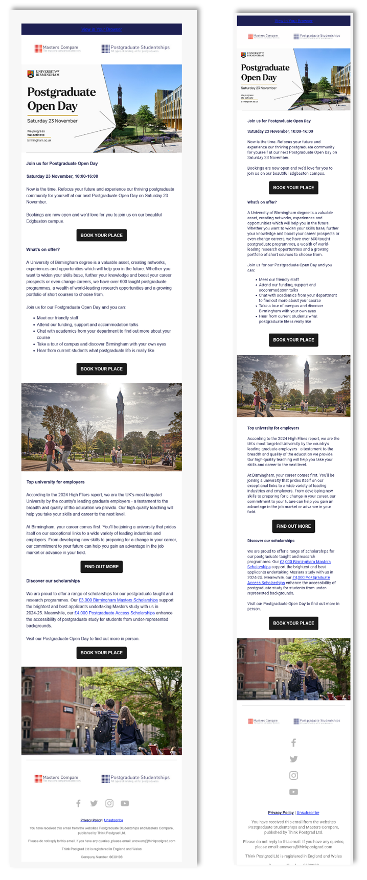 Student emails in different browsers